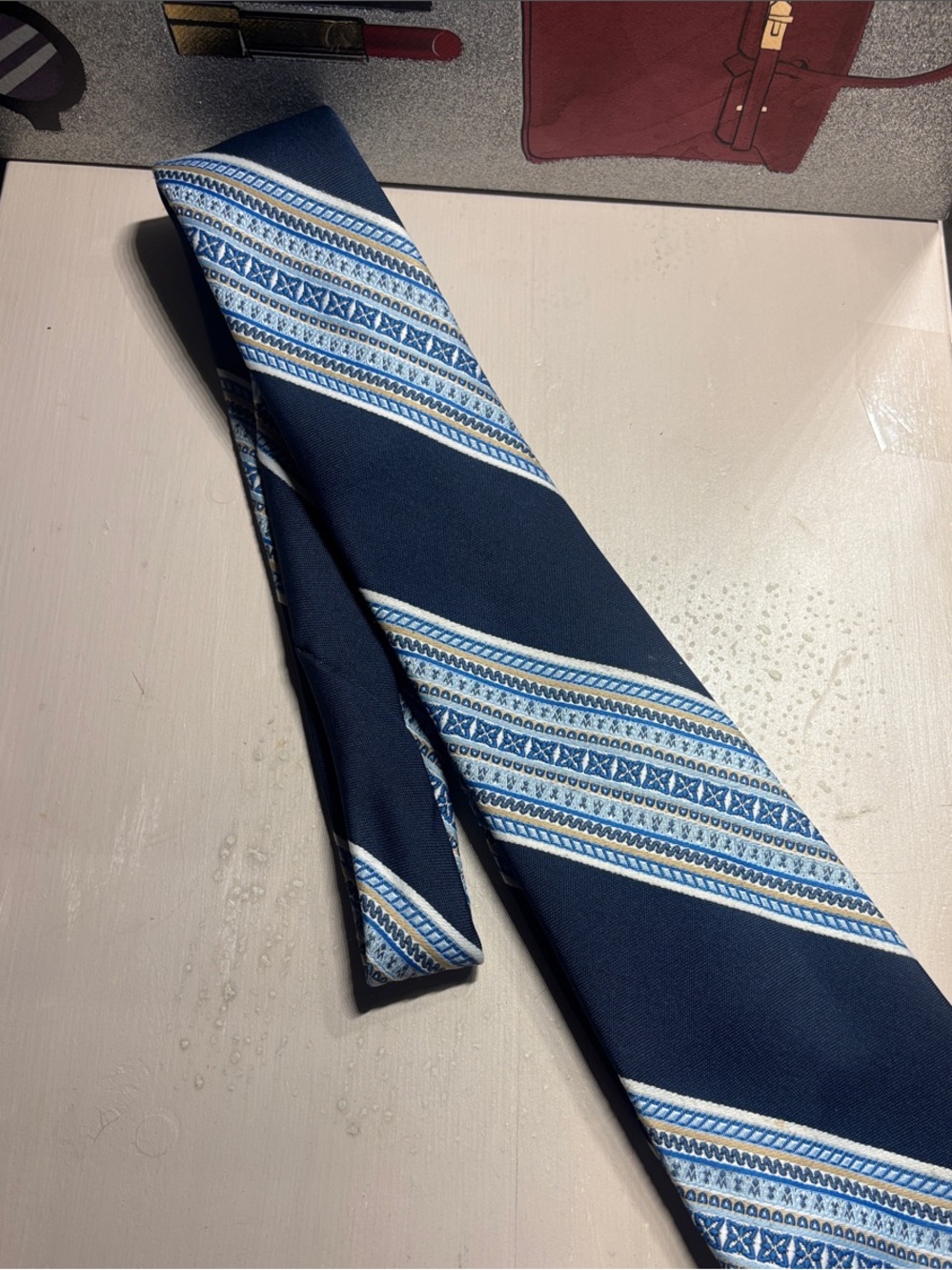 Men's Navy Blue Patterned Stripe Tie